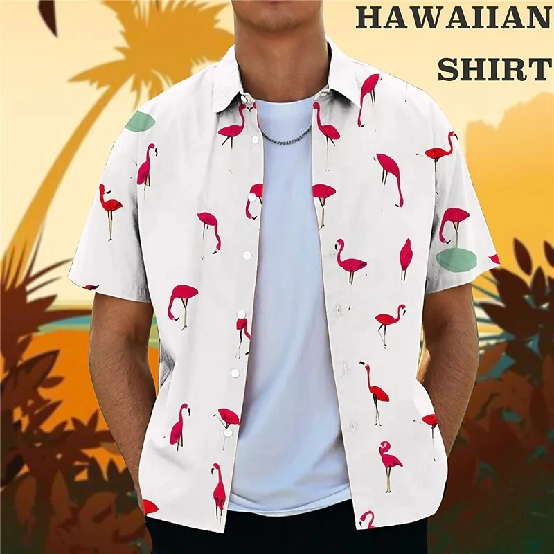

Hawaiian Shirt For Men Seaside Holiday Short Sleeve Men's Shirt Street Fashion Coconut Tree Male Clothing Loose Leisure T-shirt