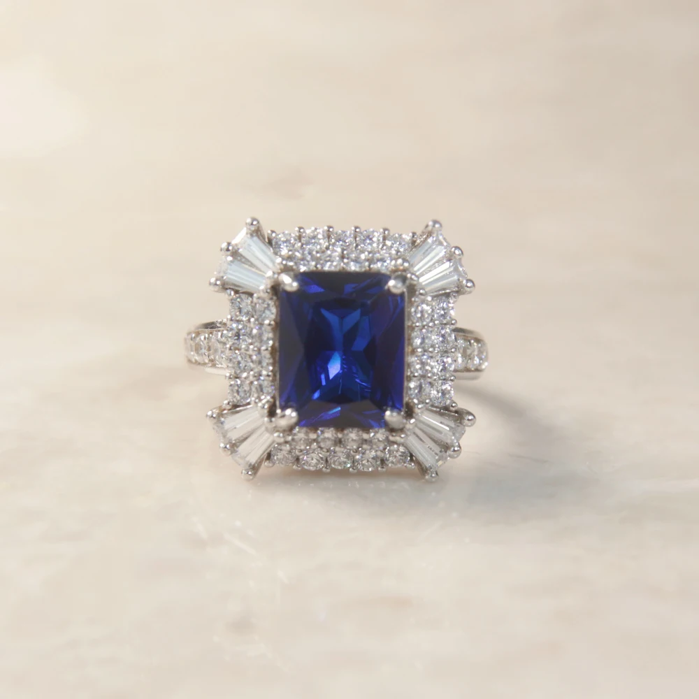

S925 Серебряные синие кольца для женщин 5 карат квадратный бриллиантовый перстень для женщин 8*10 мм Высокоуглеродистый Циркон Роскошные ювелирные изделия подарок для женщин