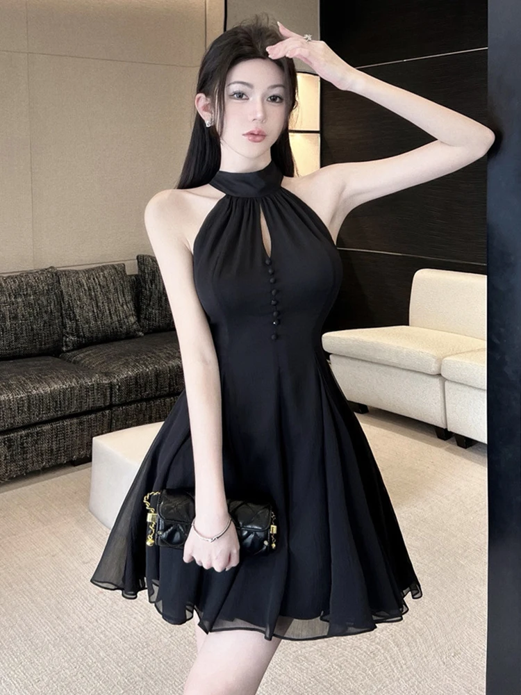 

French Women Evening Dress Chic Chiffon Black Vintage Hollow Sexy Off-Shoulder Slim Mini Party Club Gown Mujer Vestidos Fiesta
