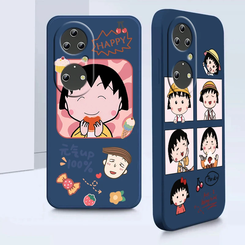 

Liquid Rope Cover Anime Cherry Maruko Cartoon Phone Case For Huawei P50 P40 P30 P20 Pro Lite E Nova Y70 5T 9 Y9S Y9A Y9 Y6 5G