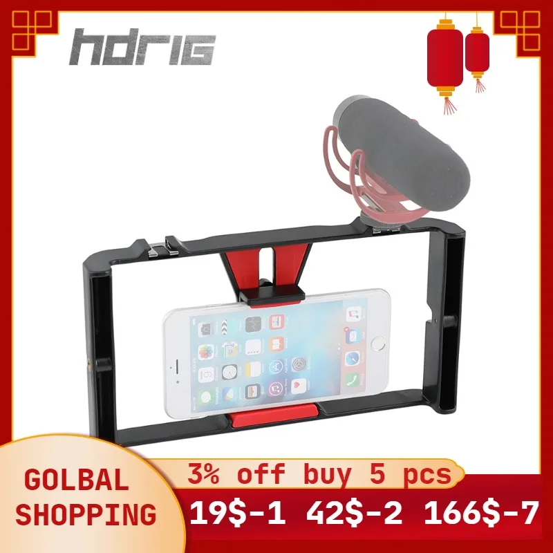 

HDRIG Smartphone Vlogging Frame Cell Phone Holder Mount Tripod Adapter Universal Phone Rig with Standard Cold Shoes for iPhone