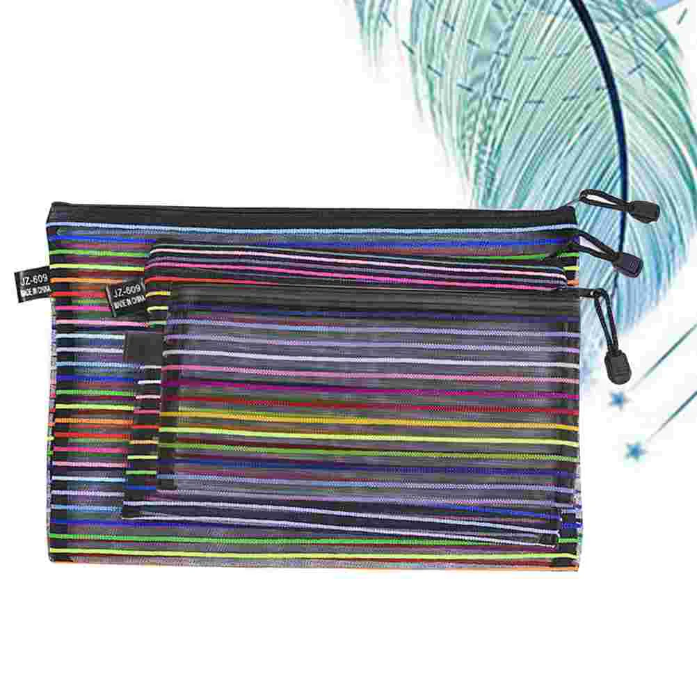 

3Pcs Colorful File Pockets Nylon Mesh Zipper File Storage Bags Documents Organizer