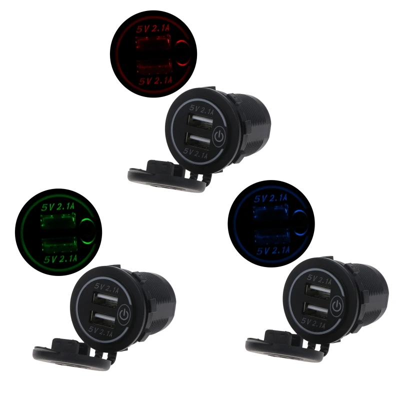 

12V-24V Dual USB Charger Socket Power Outlet for Car Boat Motorcycle 5V 2.1A G2AC