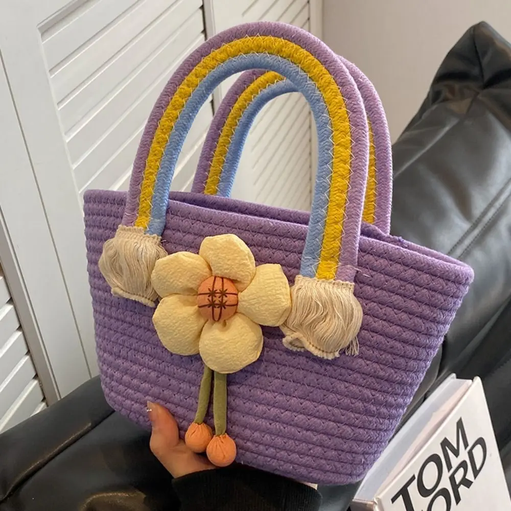 Радужная Хлопковая Тканая Сумка Веревочная Корзина Для Хранения Девочек