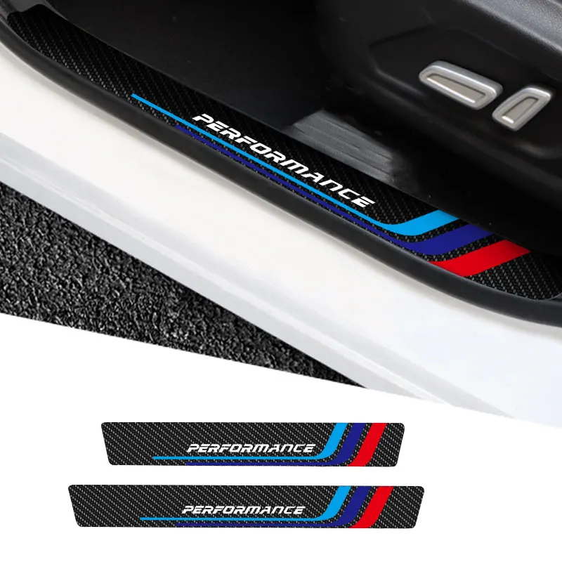 

4Pcs Carbon Fiber Car Door Threshold Strip Sticker For BMW Performance Logo Anti Scratch Tape Waterproof Decal Auto Accessories