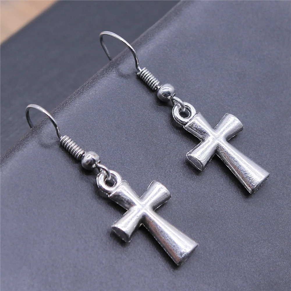 

Fashion Simple Design Antique Silver Color Cross Pendant Earrings Women Vintage Drop Earrings