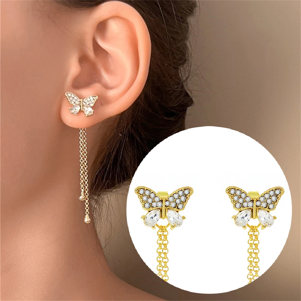 

Trendy Long Tassel Earrings for Women Fashion Zircon Butterfly Rhinestone Ear Studs Jewelry Accessories Girlfriends Gifts 2023