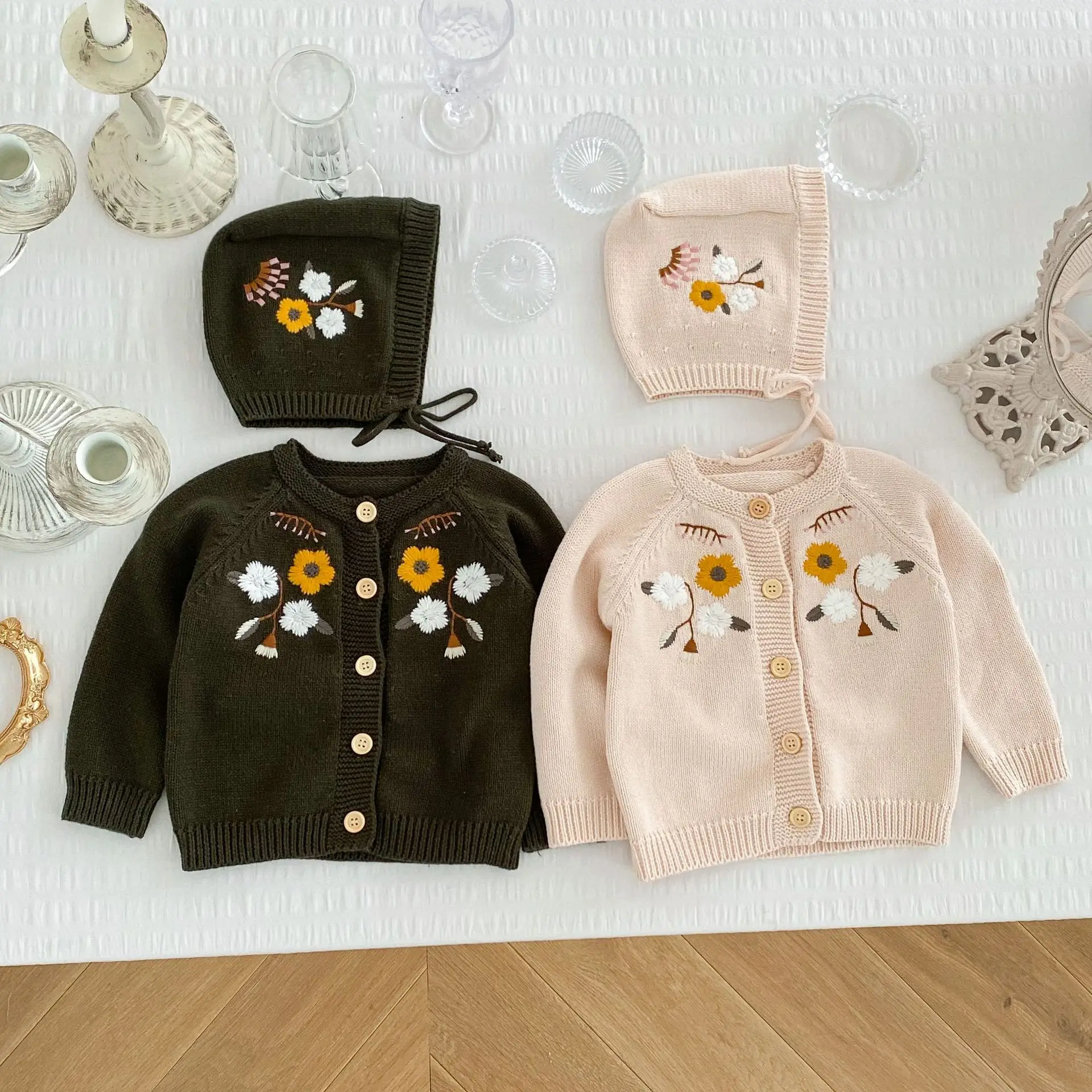 

2022 Autumn New Girl Infant Knitting Cardigan Embroidery Flower Sweater Boy Toddler Long Sleeve Tops Coat Children Cotton Jacket
