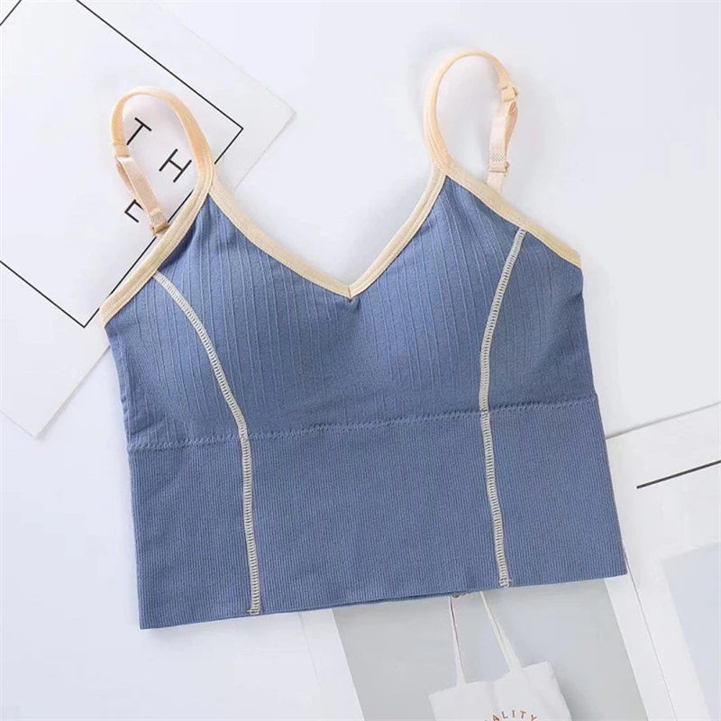 

Retro Simple Camisole Color Matching Beautiful Back No Steel Ring Thin U-Shaped Inner Base Outer Underwear Women