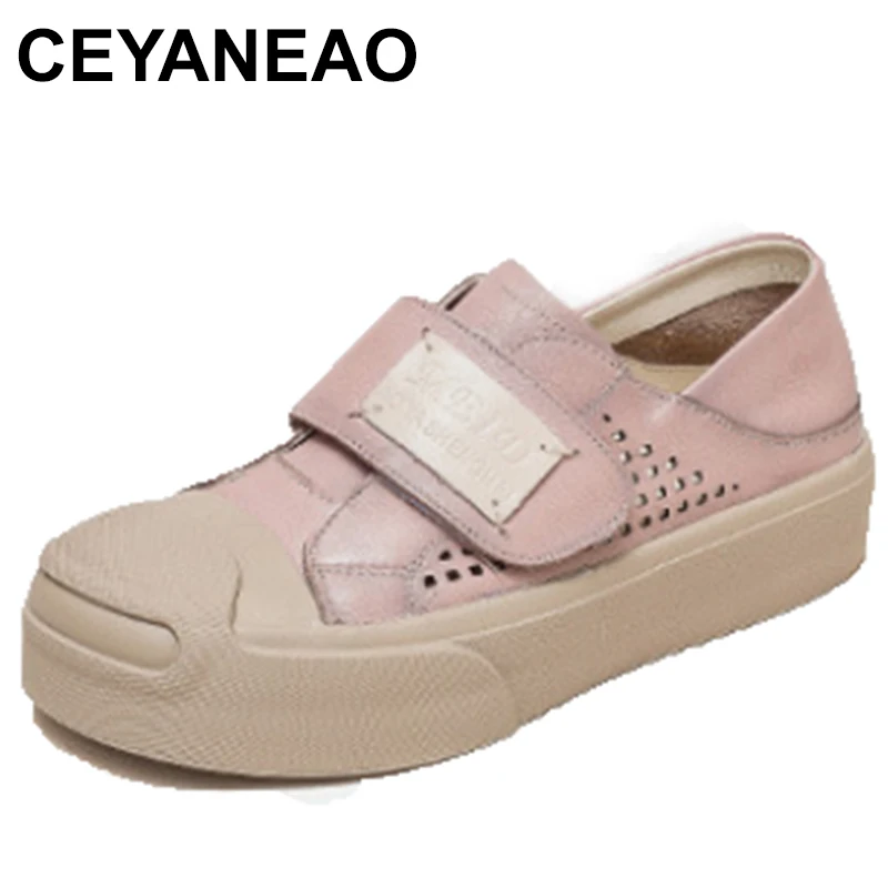 Женские туфли из натуральной кожи, с круглым носком, на плоской подошве, удобные дышащие туфли на толстой подошве, повседневные туфли на платформе, лето 2023