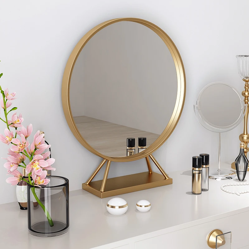 

Gold French Wall Mirror Magnifying Makeup Art Classic Wall Mirror Circle Luxury Espelho Para Banheiro Washroom Decoration OC50YJ