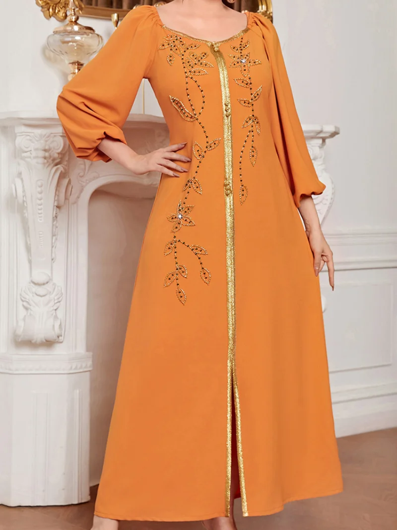 Eid Muslim Lantern Sleeve Abaya Dress Caftan Embroidery Bandage Dresses Diamond Elegant Vestidos Abaya Party Kaftan Ramadan