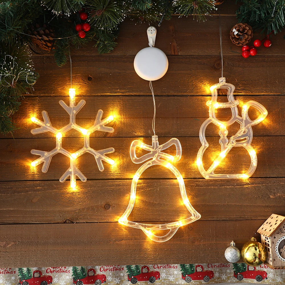 

Рождественская Светодиодная лампа на присосках, Снежинка, снеговик, Санта, подвесной светильник, украшения для дверей и окон, Рождественское украшение, новый год 2023