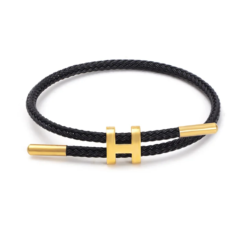 

New Stainless Steel Wire Rope Bracelet 3D Hard Gold with Rope Bracelet Adjustable Titanium Steel Waterproof Anti-sweat Bracelet
