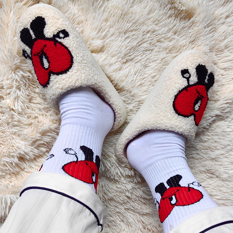 House Couples Men Fluffy Slides Cartoon Embroidery Warm Indoor Ladies Cotton Shoes