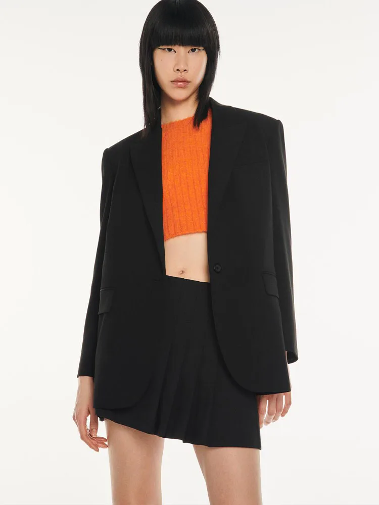 

Новинка Зима 2022, Женская универсальная Повседневная Свободная Черная куртка с отложным воротником и длинными рукавами на одной пуговице