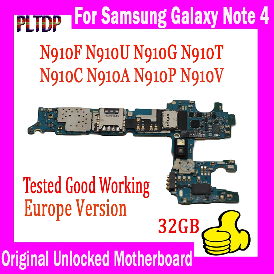 Материнская плата 32 ГБ для Samsung Note 4 N910F N910A N910U N910G, плата без идентификатора, с чипами IMEI, Хорошая рабочая логическая плата