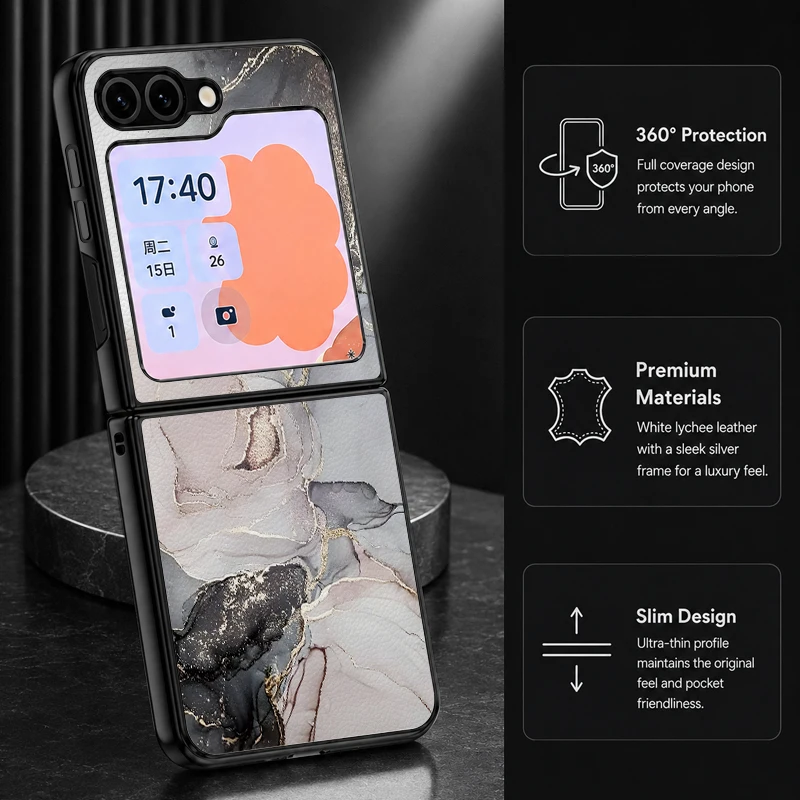 Фото Премиальный чехол для телефона из искусственной кожи для Samsung Galaxy Z Flip 8 7 FE 6 5 4, жесткая задняя крышка из поликарбоната с мраморным узором для Galaxy Z Flip8 Flip7 №4
