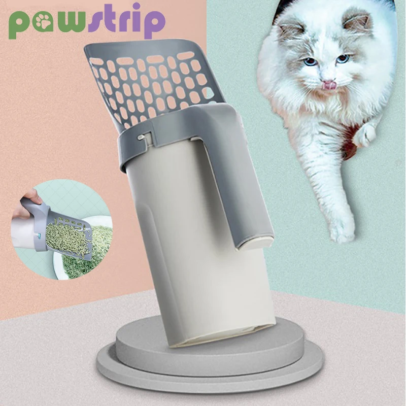 Cat Litter Shovel Portable Self-cleaning Cat Litter Box Scoop with Waste Bag Kitten Dog Litter Tray Shovel Cat Cleaning Supplies