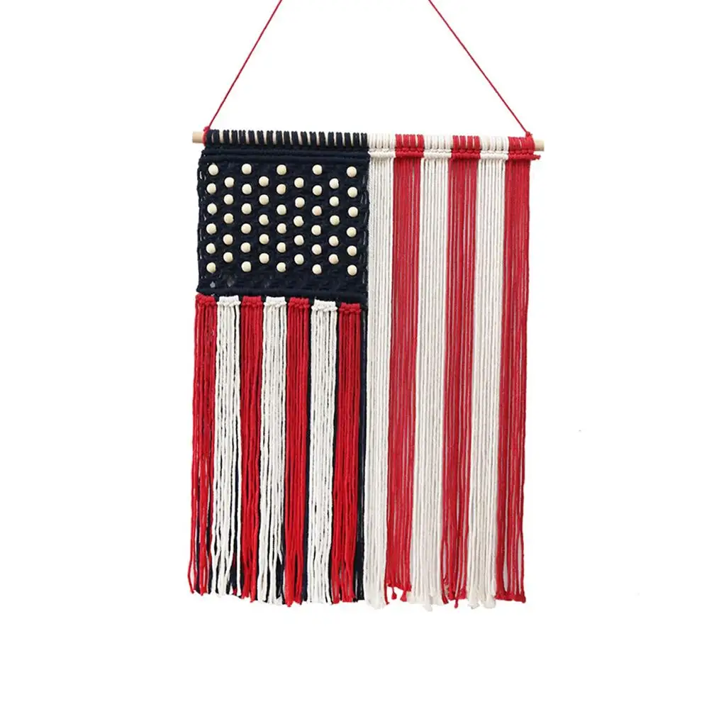 

Macrame Cotton Handwoven Tapestry Boho Tassel American Flag Tapestries Wall Hanging for Living Room Art Apartment Dorm Bedroom