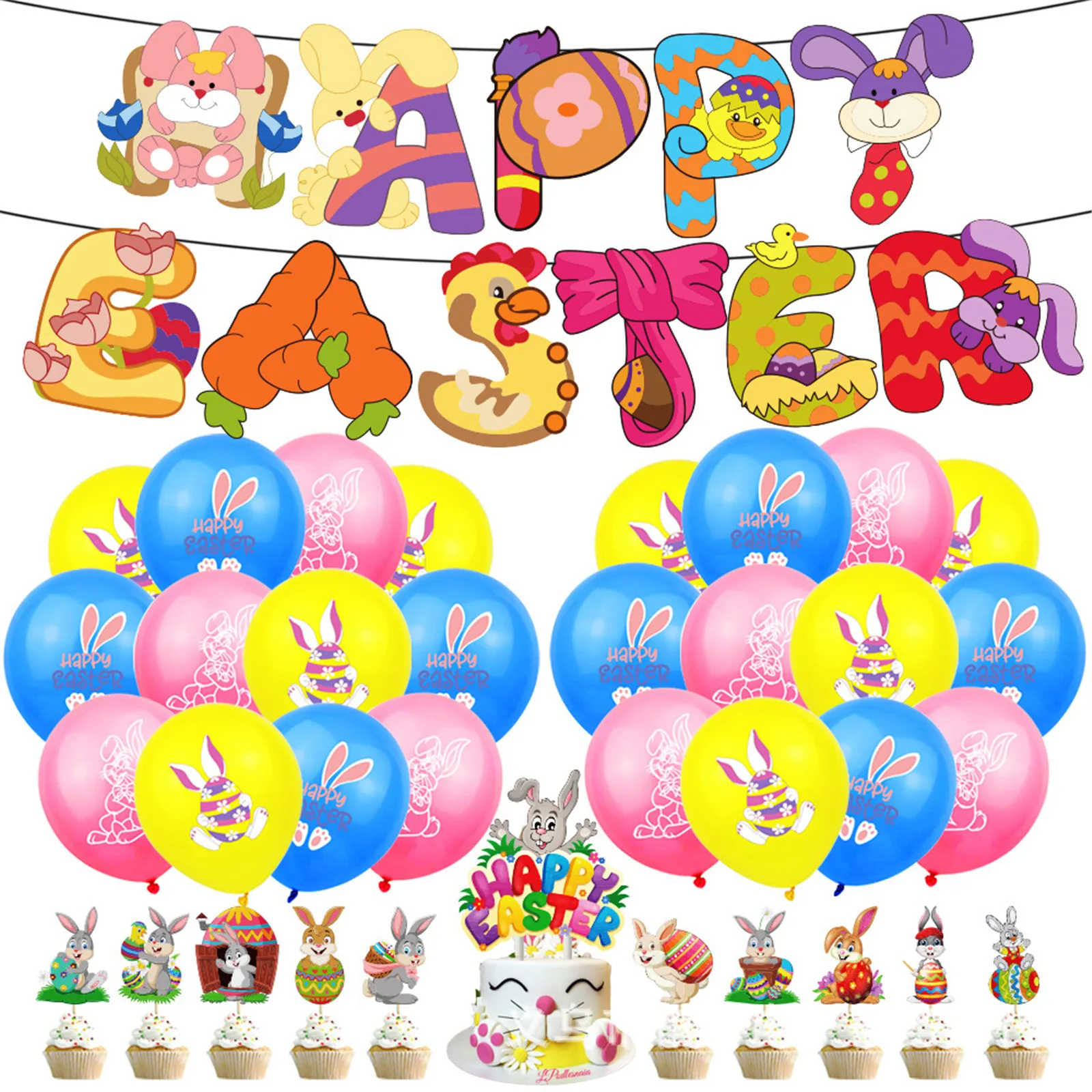 

Набор украшений для пасхальвечерние, латексные воздушные шары в виде кролика для счастливой Пасхальной вечеринки, баннеры, топперы для кек...