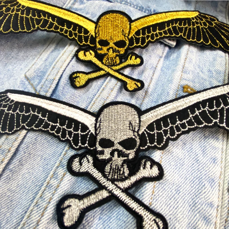 Байкерские нашивки в стиле панк с вышивкой черепа крыла для одежды джинсов