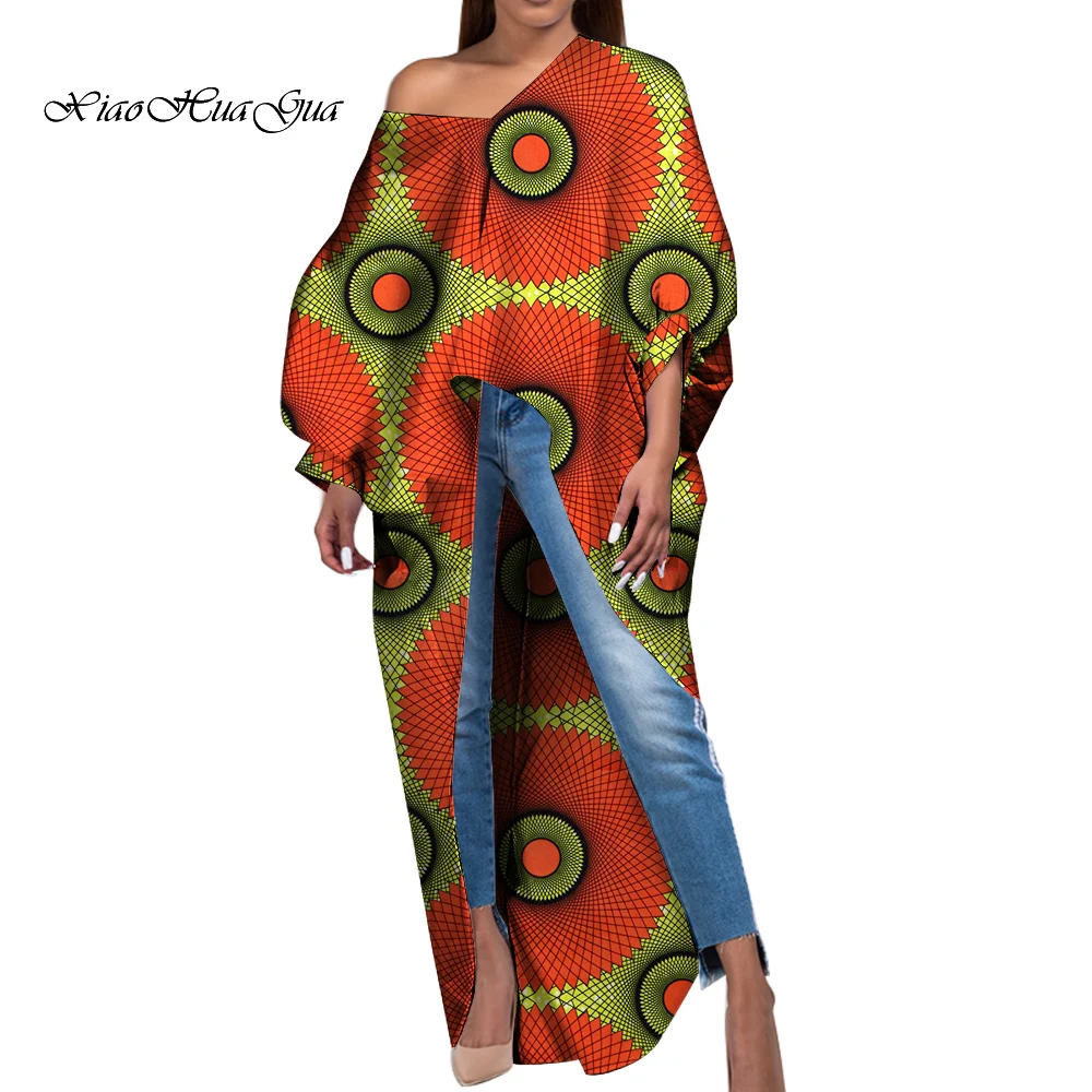 Casual African Blouse for Women African Print Clothing Cotton Long Shirt with Tail Women Ankara Dresses Shirt Tops WY5557
