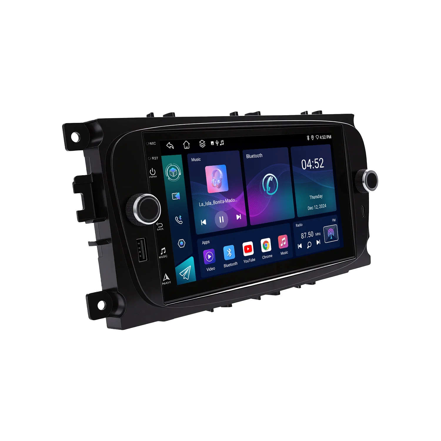 Фото 7-дюймовая автомобильная магнитола Android Type-C для Ford Focus 2005-2013 с беспроводным CarPlay, Android Auto, GPS-навигацией, Bluetooth и управлением с руля №3