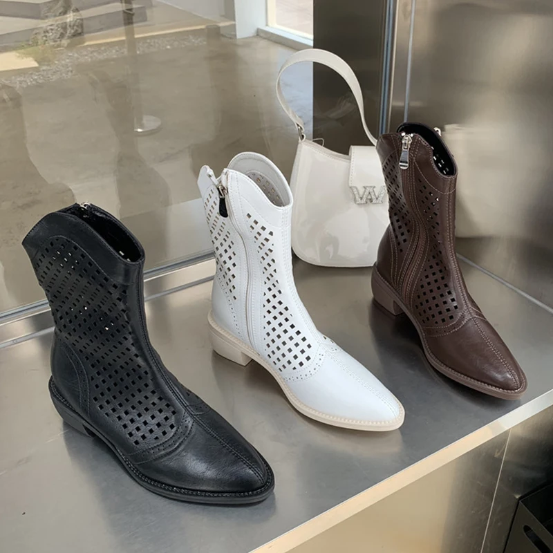 

Женские полусапожки Челси в западном стиле, короткие женские уличные ботинки, модные элегантные сетчатые полусапожки с острым носком и мол...