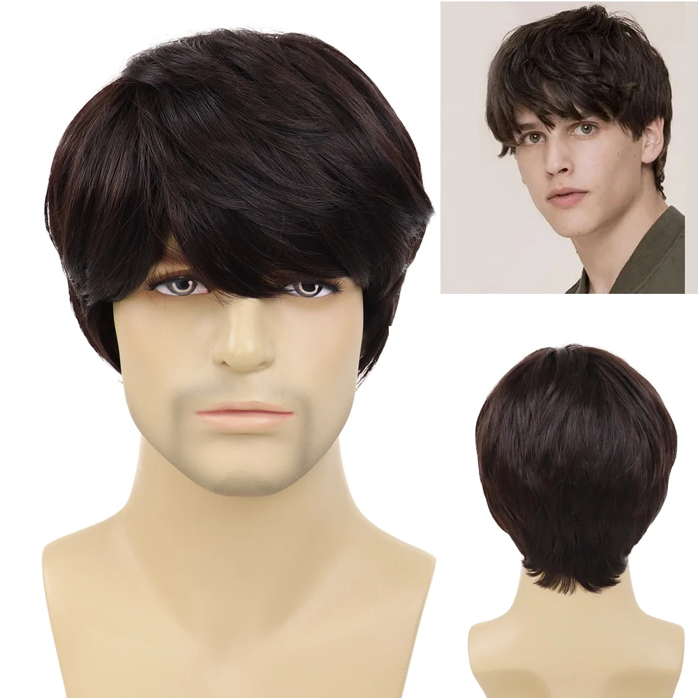 Male Korean Wigs With Bangs Cosplay Halloween Costume Party Wig Hairstyle