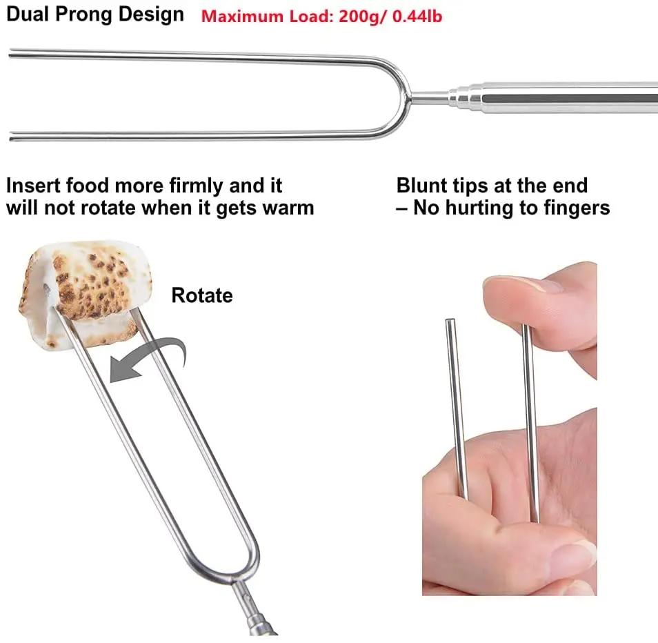 8pcs 32Inch Barbecue Fork Stainless Steel Marshmallow Roasting Stick Telescoping Smores Skewer for Hot Dog BBQ Picnic Camping - купить по