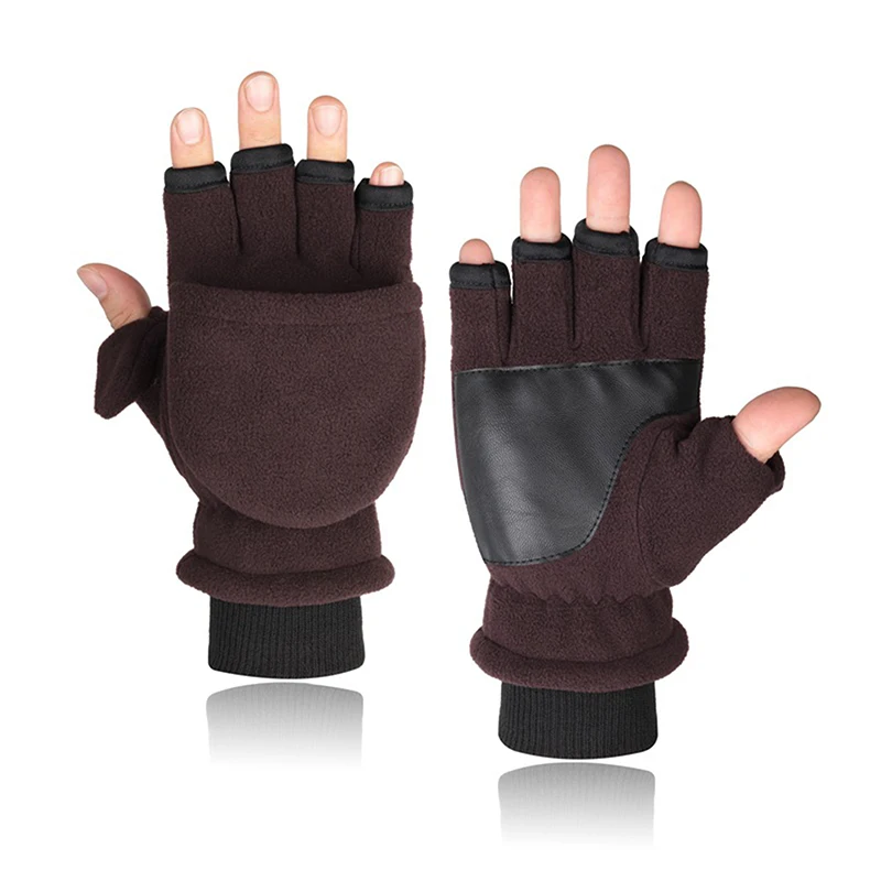 

Unisex Winter Polar Fleece Half Finger Flip Gloves Double Layer Thicken Touch Screen Fingerless Convertible Mittens Wrist 2pc