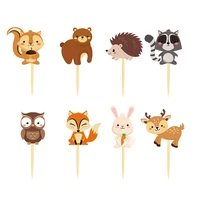 24pcsset woodland jungle animals birthday party paper cupcake small cake toppers and borders baby shower party cake decorations