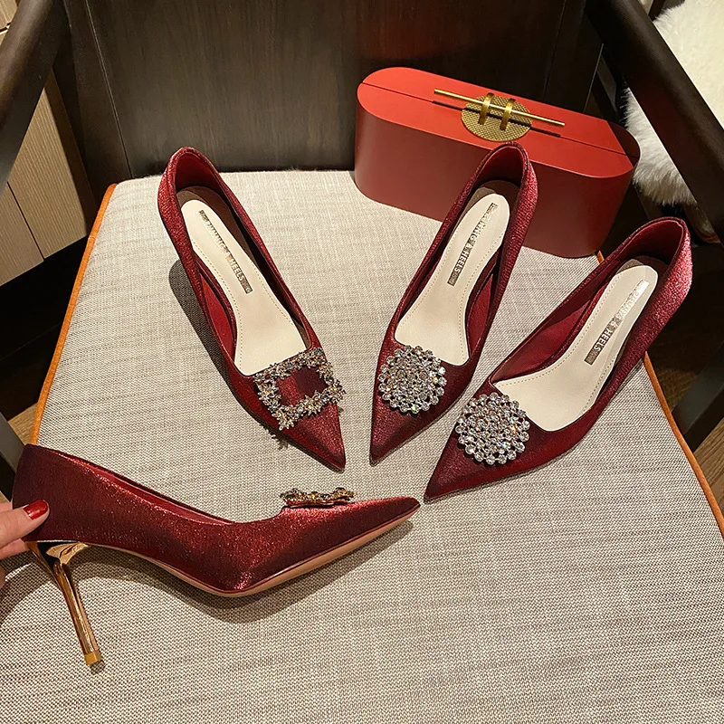 

Large Size 42 43 Pumps For Women Wedding Shoes Pointed-toe Thin Heel Bridal Shoes Womans Dress High Heels Red Party Heeled Shoes
