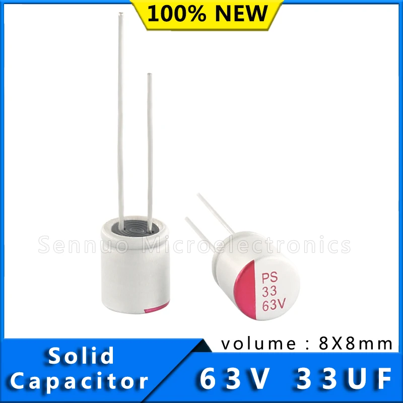 10pcs New 63V 33UF solid capacitor 8X8 solid capacitor motherboard graphics capacitor 33uf 63v Aluminum electrolytic capacitors