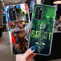 marvel hero groot clear silicone phone case for huawei p30 p40 p20 lite p50 pro p smart z 2019 soft tpu back cover