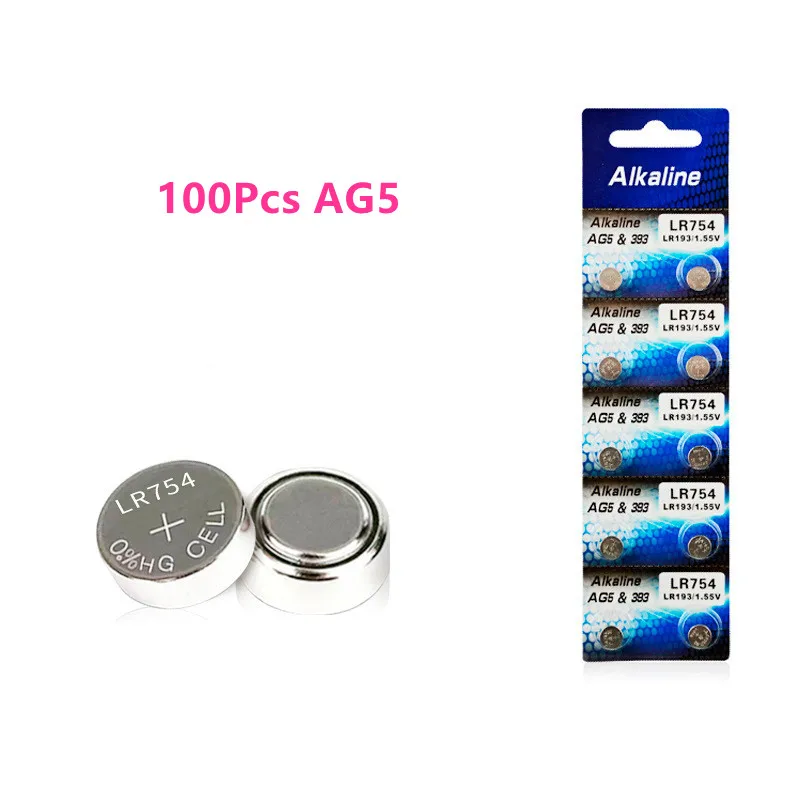 

Щелочные батарейки AG5 LR754, 100 в, 1,5 шт., батарейки кнопочные 393 SR754 193 393A 48LR G5A AG 5 для часов и игрушек