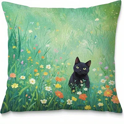 

Домашний декор, черные кошки в цветочных и живописных сцен, чехол для подушки, подходит для дивана, спальни, автомобиля, наволочка