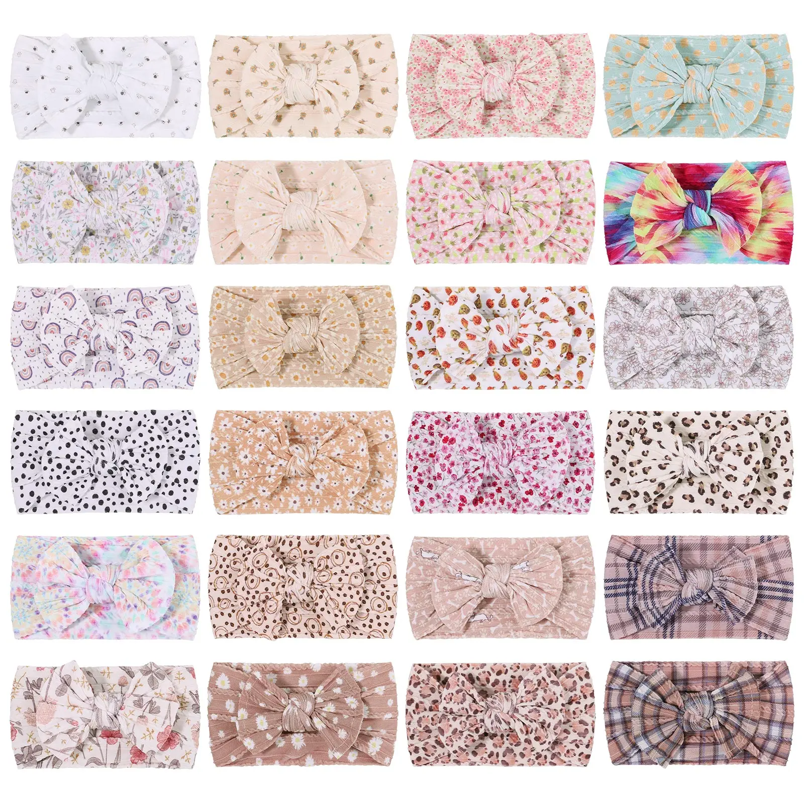

1Pcs Girls Print Baby Bows Protect Headbands for Kids Boutique Flower Bowknot Hair Bands Soft Stretch Turban Hair Accessories