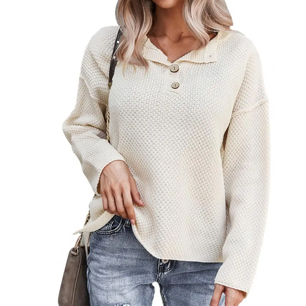 

Classic Autumn Women Sweater Stretchy Simple Casual Loose Pure Color Pullover