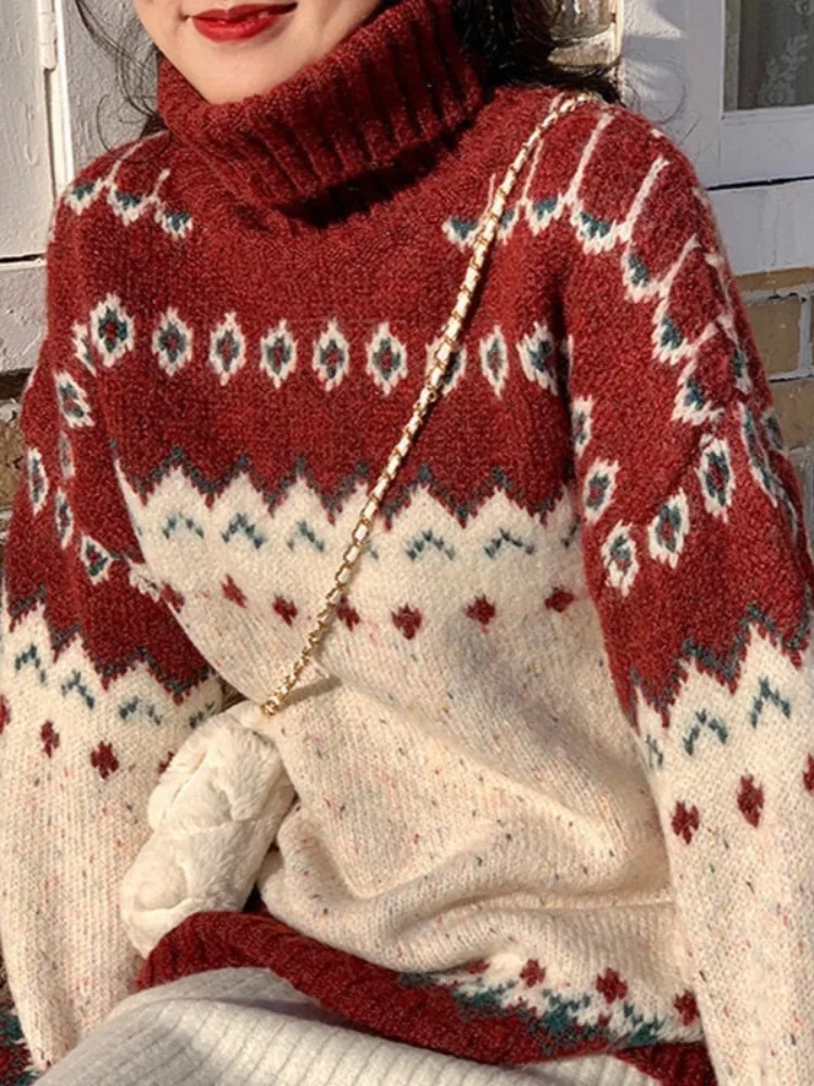 HOUZHOU Harajuku водолазка рождественские свитера женские винтажные трикотажные