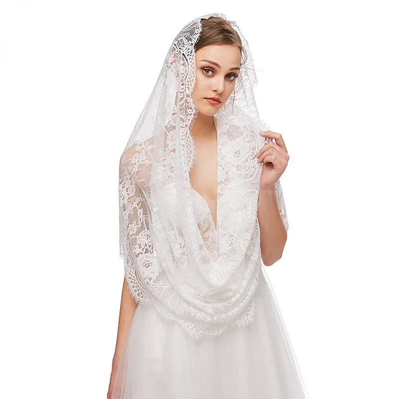 

Boho Veil Lace Mantilla Veil Wedding Floral Design Head Covering for Women Girls Bridal Catholic Church Veils Black Ivory