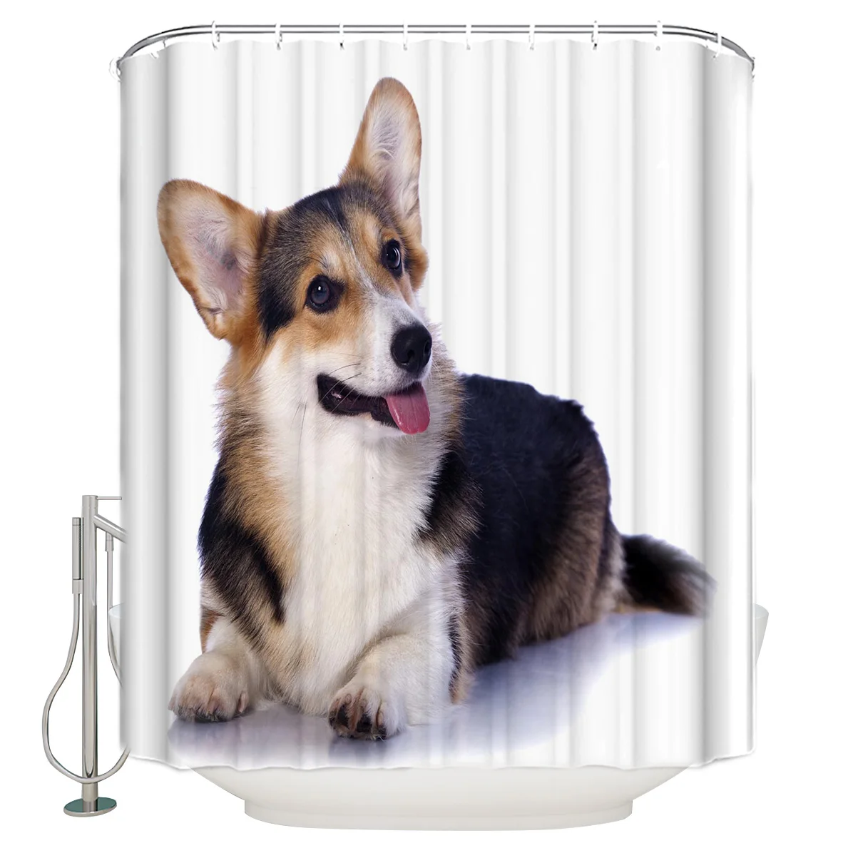 

Corgi Pet Animal Paw Shower Curtain Eco-Friendly Bath Curtain with Hooks Polyester Waterproof Curtain Bathroom Decor