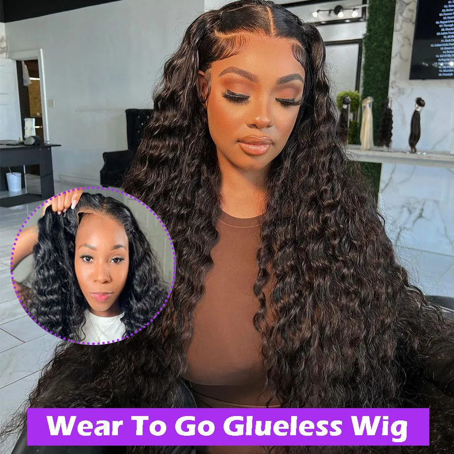 

Glueless Wig Human Hair Ready To Wear Curly Precut HD Lace Wig No Glue Wear and Go Lace Closure Wig Water Wave Brazilian Wigs