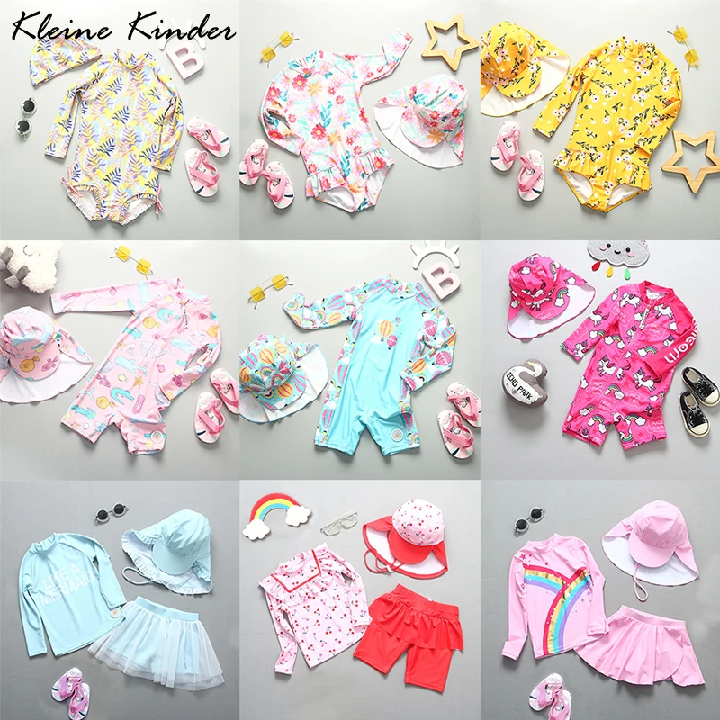 Swimsuit for Girls Long Sleeves Floral Baby Swimwear UPF50 UV Protection Children's Rash Guard Beach Summer Toddler Bathing Suit
