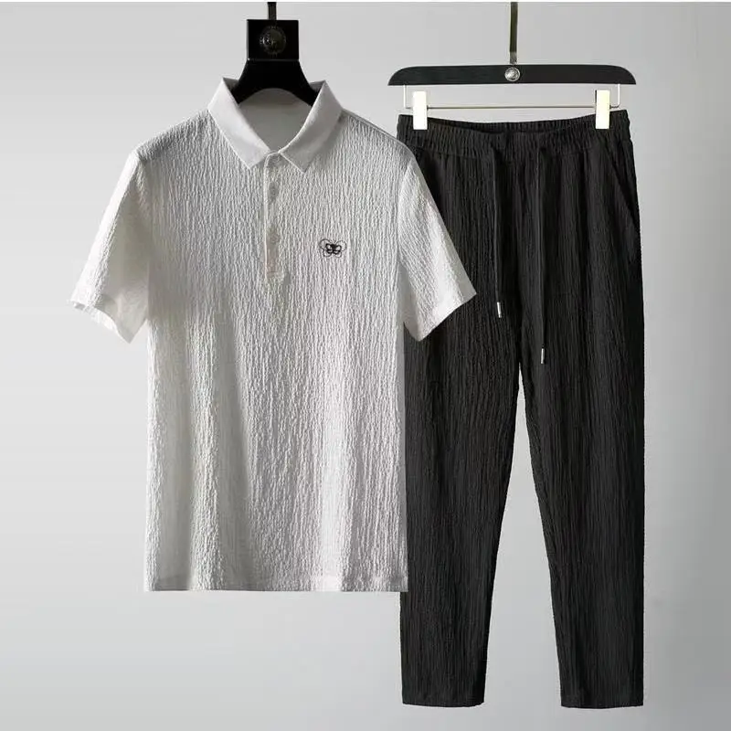Casual Suit Men's New Short-sleeved Trousers Thin Breathable Personality Fashion Simple Two-piece Set