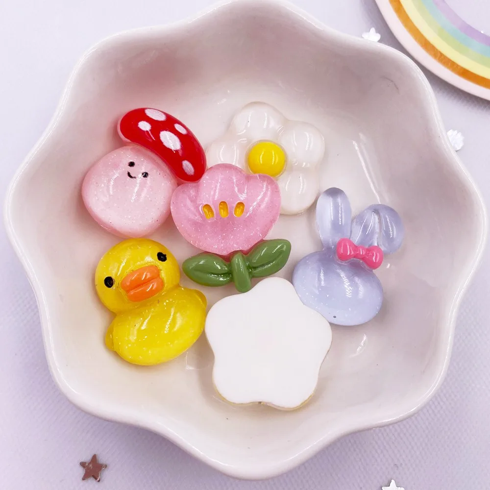 Фото Красочные полимерные блестки Kawaii Кролик Утка грибы цветы с плоской задней стороной мультфильма альбом для скрапбукинга 10 шт. DIY Аксессуары ... №3