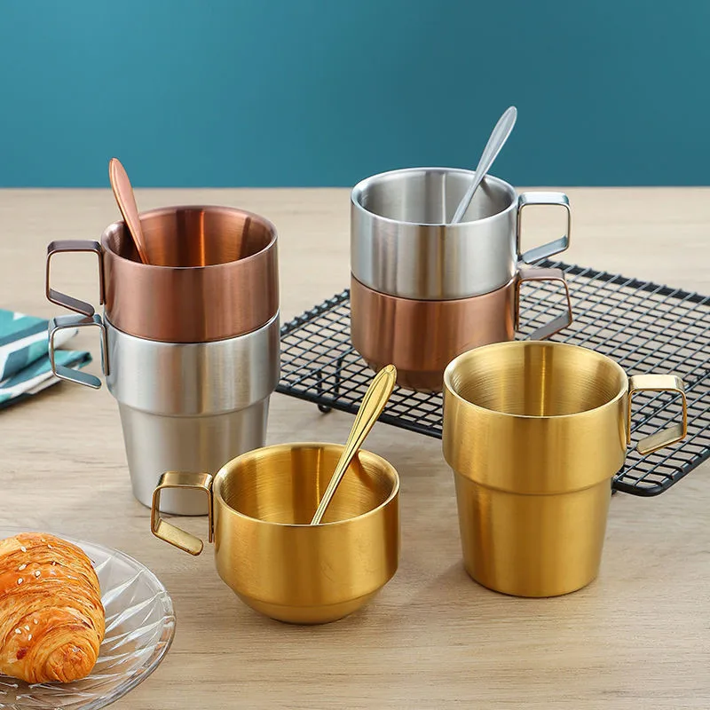 

200/300ml Thicken Stainless Steel Coffee Mugs with Handle Portable Household Office Travel Beer Water Tea Cups Drinkware Tumbler