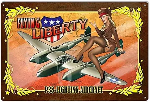 Vntage Style Metal Tn Sgn 8x12nch Arplane P38 Lghtnng Arcraft Pn Up Grl Avaton Настенный декор Sgns