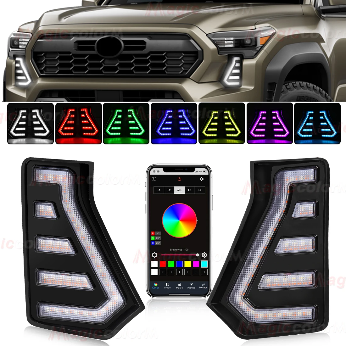 Автомобильные светодиодные RGBW дневные ходовые огни для Toyota Tacoma 2024 анимация